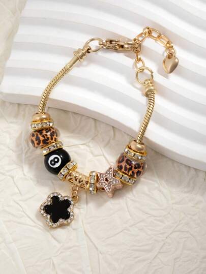 1pc Fashion Crystal Beaded Pendant Bracelet, Butterfly, 5-Petal Flower, Star, Football, Cross Pendant Charm Bracelet For Girls