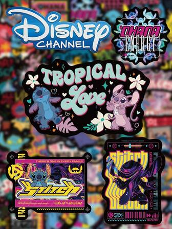 Disney 50 autocollants Stitch à bordure noire de Disney pour coller sur les bagages, les sacs à dos, les journaux, les agendas, les coques de téléphone, pour Halloween, Noël et autres anniversaires et fêtes. Autocollants cadeaux parfaits pour Halloween et Noël