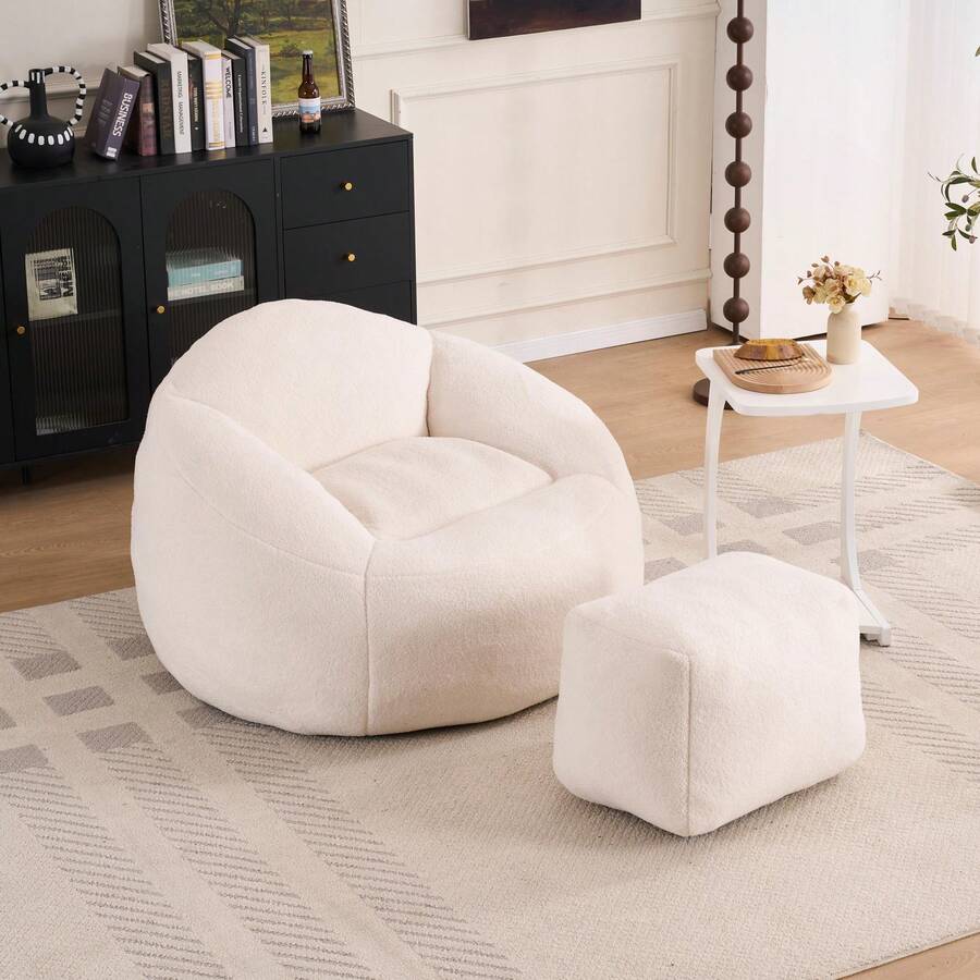 Foam Bean Bag Chairs For Adults/Teens With Filling, Bean Bag Lazy Sofa With Ultra Soft Chenille Cover, Bean Bag, Indoor & Outdoor - 白色 - 查看 1