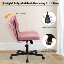 Silla de escritorio con asiento ancho y ruedas, con patas cruzadas, mecedora y altura ajustable, cómoda silla giratoria sin brazos, capacidad de 136 kg, ideal para dormitorio - Rosa - Ver 5
