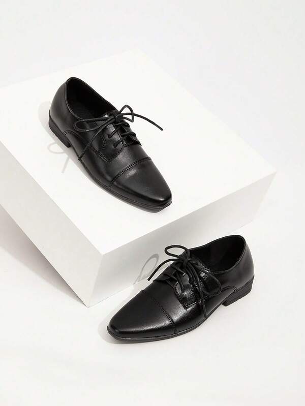 Children's Fashion Lace-Up Classic Black Pointed Toe Oxford Shoes
