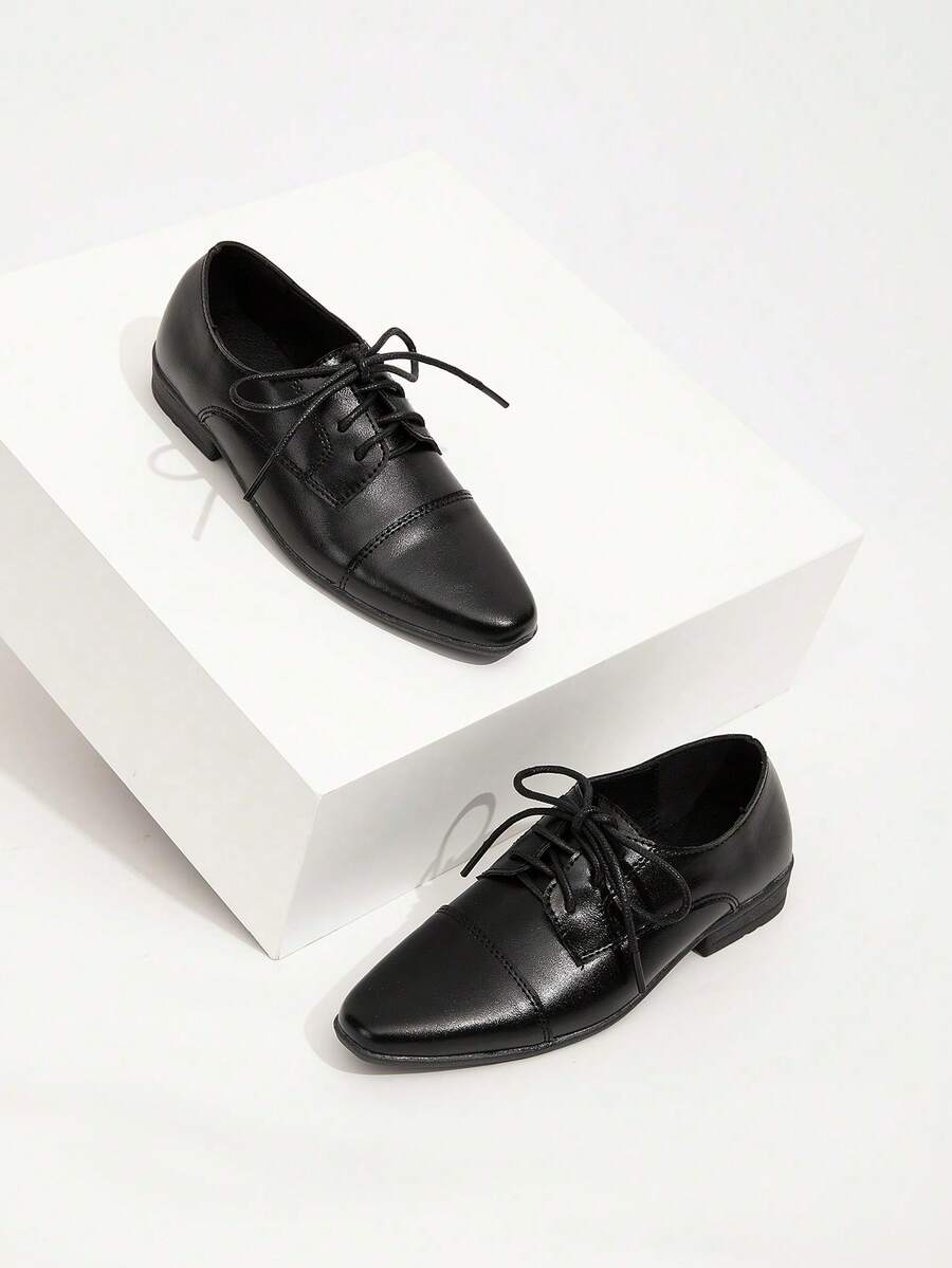 Children's Fashion Lace-Up Classic Black Pointed Toe Oxford Shoes