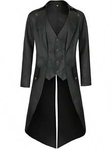 Mens Pirate Coat Steampunk Jacket Tailcoat Renaissance Jacket Halloween Hatter Costume - Black - View 8
