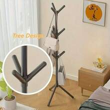1pc Modern Tree-Shaped Coat Rack - Freestanding Floor Hanger With Sturdy Triangular Base, Durable Plastic Material, Lightweight 360° Rotating Hooks, Space-Saving Entryway, Bedroom, Living Room Home Organizer, Scandinavian Minimalist Single Rod Bedroom Clothes Rack, Easy Assembly For Home, Office, Hotel, Black/White 6/9 Hooks Available, Multi-Functional Storage, Suitable For Apartment Living
