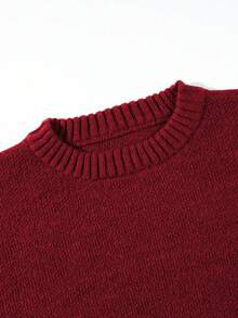 Men's Casual Loose Fit Crew Neck Pullover Sweater, Streetwear Style, Solid Color, Long Sleeve, Versatile, Suitable For Spring, Autumn, Winter - Đỏ - Xem 6