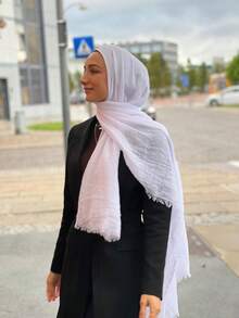 1pc Linen Solid Color Conservative Muslim Arabic Head Scarf, Soft Casual Beach Sun Protection Scarf, Suitable For Daily Use - White - View 1
