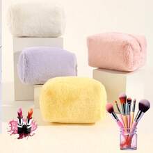 Soft Plush Quilted Cosmetic Bag, Large Capacity Travel Makeup Bag Toiletry Organizer, Can Be Used As Wallet - Hot Pink - View 4