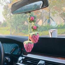 onEternal 1pc/2pcs Light Pink/Red Puff Simulation Strawberry Hanging Decoration, Handmade Crochet Car Interior Decoration, Mirror Bag Decoration, Handmade Crochet Christmas And Halloween