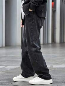 Denim Jeans For Boys, Straight, Baggy, Street Style, Children's, Youth, 10 To 16 - màu đen - Xem 5