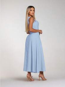 Women's Marrente Party Dress Long Prom Dress With Round Neckline Wedding Event Dress, Party Dress, Wedding Guest Dress, Party Dress No Ironing S M L - 淺藍色 - 查看 3