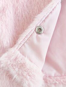2pcs Baby Girls Casual Pink Furry Jacket And Ribbed Camisole Jumpsuit, Elegant And Fashionable - Pink - View 5