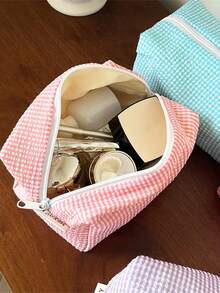 1pc Stripes Storage Bag Makeup Travel Bag Purse Organizer Toiletry Bag Handbag With Simple Style, Solid Color, Portable Makeup Bag For Outdoor Use, And Multiple Colors For You To Choose Fro