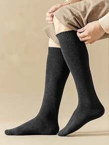 1/3 双装（随机发货）男士加厚保暖过膝袜，带保暖内衬雪地袜，柔软保暖，适合日常/商务/居家穿着