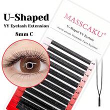 12 líneas en forma de U Extensiones de pestañas YY C D Curl 0.07mm Grosor 8-15mm Mezcla de longitudes Estilo Y Pestañas ligeras y premium de estilo plumoso de visón falso Abanicos de volumen premontados Aplicación fácil Flores automáticas Pestañas profesionales para uso en salón, Grupos de pestañas, Pestañas individuales, Pestañas, Pestañas postizas