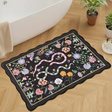 1Pcs Room Decor Modern Washable Scalloped Floral Snake Area Rug For Living Room Indoor Bedroom Foldable Floor Mats, Soft Low Pile Non Shedding Carpets For Offices Non-Slip Runner For Hallway Dorm - 黑色 - 查看 4