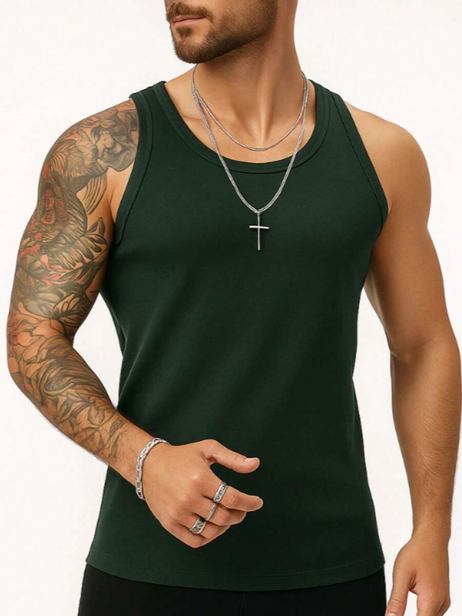 PREMIUM RIBBED AMERICAN MEN'S TANK TOP - 軍綠色 - 查看 1