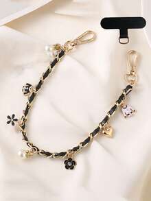 1pc Flower Pendant Gold Chain Leather Chain Phone Lanyard Crossbody Chain Phone Case Strap Shoulder Bag Replacement Chain Handbag Charm For Women - Multicolor - View 12