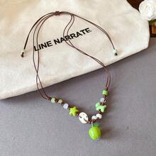 1Pcs Kawaii Resin Apple Necklace - Hand-Strung Bead Choker With Bitten Apple & Ladybug Charm, Dopamine Red-White Jewelry, Cute Gift For Best Friend - Dây chuyền quả táo đỏ (Kiểu C) - Xem 6