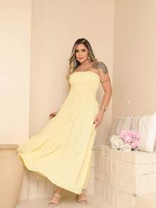 July Tropical Strapless Dress In Various Prints, 2025 Collection - Light Yellow - View 3