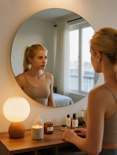 Rund akrylspegelväggdekal – Stor självhäftande spegel utan glas, högtransparent dekorativ spegelplatta för badrum, sovrum, dörr, byrå och väggdekoration i hemmet