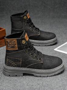 四季春季大码男士高帮厚底牛仔新款时尚耐磨运动鞋