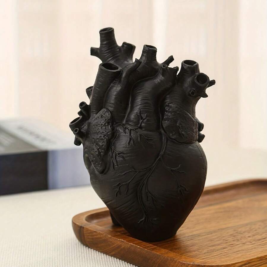 1 Piece Heart Shaped Resin Decoration For Tabletop And Living Room Includes Vase And Dried Flower Arrangement For Tabletop Resin Vase For Tabletop Tabletop Arrangement Room Living Room Decoration - 黑色 - 查看 1
