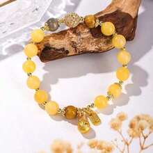 1Pc Bohemian Citrine Bead Bracelet: Gold Charm Natural Stone, Elegant Casual Jewelry, Perfect Gift - 黃色 - 查看 3
