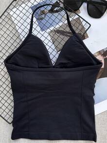 Women's Yoga Sports Bra Sleeveless Cropped Activewear Top, Elastic Fitness Workout Tank Top, Breathable - Black - View 4