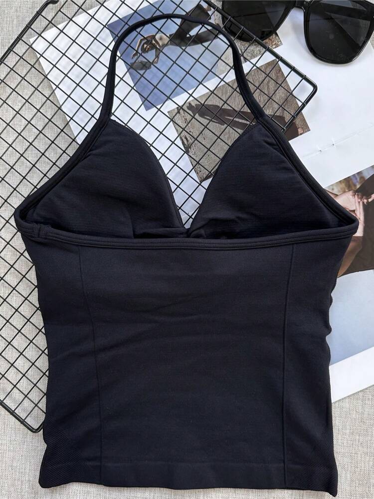 Top corto sin mangas de activewear para yoga de mujer, tanque de fitness elástico y transpirable para entrenamiento, negro de verano - Negro - Añade 3