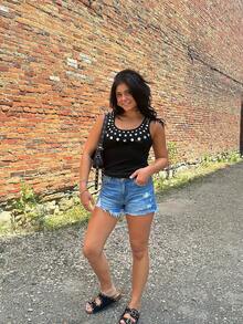 Women's Y2K Sequin Beaded Tank Top U Neck Sleeveless Backless Sparkly Crop Tops Summer Going Out Clubwear - màu đen - Xem 7