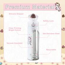 Official Tokidoki Unicorno Water Bottle, Cartoon Vacuum Reusable Insulated Stainless Steel 16.9oz Cup Thermoses With Locking Cover Leak-Proof - 米色 - 查看 3