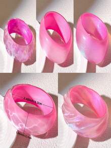 1件新款时尚夸张紫粉色多色闪光树脂手链，不对称波浪极简几何叠戴手镯，送给女朋友的礼物，适合派对、婚礼、工作、旅行、海滩、夜店等场合（请在购买前查看尺码表，此款尺码偏小，高品质，内径：60-63毫米） - 彩色 - 查看 6