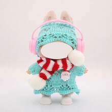 Weihnachtsthematisches Cut Out gestricktes Pullover-Set, kombiniert mit Schal, Kopfhörern, Schuhen, für LABUBU, Halloween, Weihnachten, Feiertage, Geburtstagsgeschenk (ohne Plüschpuppe)