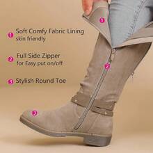 Women's Wide Calf Knee High Boots, Plus Size Slouchy Knee-High Boots, Fashionable Boots - 米色1030 - 查看 4