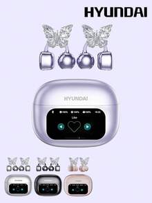 HYUNDAI HY-C02 Fashionable Bluetooth Earphones With Butterfly Earphone Accessory Clip, Touch Control Screen, Multi-Function Smart Noise Cancellation, Long Battery Life, High-Quality Music, Clear Calls, Low Latency, Comfortable Open-Ear Wireless Earphones, No Piercing Earrings, Fashionable Accessory, Gift For Women - Hoa tai bướm đôi nhiều màu + bạc - Xem 1