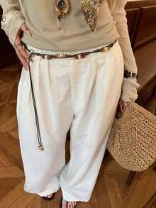 1pc Women's Coffee Color PU Leather Casual Handmade Beaded Decorative Waist Rope - Coffee - View 4