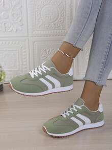 女士休闲运动鞋，休闲鞋，春夏新款学生休闲跑步鞋，白色/米色/红色，适合运动、工作、日常穿着，轻便舒适 - 綠色 - 查看 9