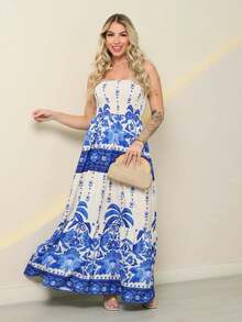 Look Of Millions!!! Long Strapless Dress With Floral Print - Màu xanh lam - Xem 7