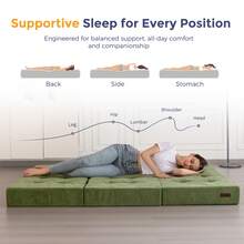 MAXYOYO 6 Inch Tri-Fold Mattress,Chenille Folding Mattress Made Of Whole Block Of Foam,Memory Foam Mattress Topper,Great For Sleeping,Camping - 綠色 - 查看 6