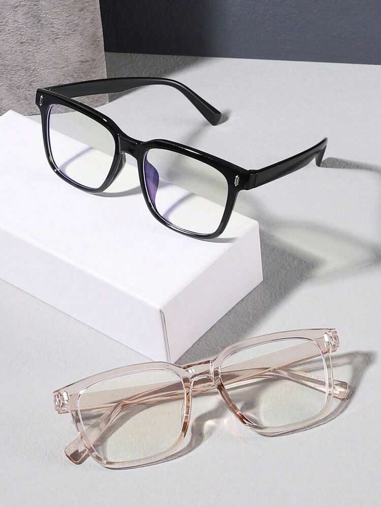 1/2/3/4副装男士夏季亚克力休闲时尚黑色长方形眼镜，适合日常阅读、工作通勤、电脑游戏、看电视和使用手机。 - 彩色 - 查看 5