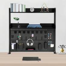 CNCEST Desk Pegboard, Clamp On Desk Organizer Shelf, Desktop Bookshelf Storage Shelves, Privacy Panel For Home Office Dorm Gaming Desk, Carbon Steel, 39.4" X 37.4", Black - 黑色 - 查看 2