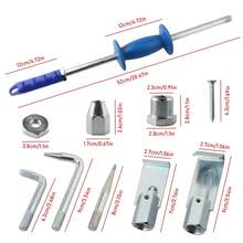 9pcs Automobile Sheet Metal Hammer Set, Made Of Durable Steel And Rubber Material, Car Body Repair Tool;  Practical & Functional Style, Silver With Blue Rubber Grip, Long - Handled And Hammer - Shaped Design, Comes With Multiple Attachments Detail.  Ideal For Effortlessly Removing Hail Dents And Other Minor Dents On Car, Truck Bodies.  Automotive Maintenance Gadget Perfect For Year - Round Use In Garages, Driveways.  Great As A Gift For Car Enthusiasts, Mechanics On Birthdays, Father's Day - 9pc - View 2