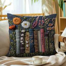 1 Vỏ gối trang trí họa tiết sách và hoa cổ điển có khóa kéo, phù hợp với nhiều loại phòng, phòng ngủ, ngày lễ, trang trí tiệc tùng, vỏ gối in hoa và gáy sách (không thêu) (chỉ in) (không có ruột) - Nhiều màu - Xem 10