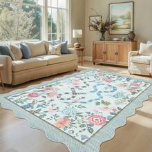 1Pcs Room Decor Modern Washable Scalloped Floral Snake Area Rug For Living Room Indoor Bedroom Foldable Floor Mats, Soft Low Pile Non Shedding Carpets For Offices Non-Slip Runner For Hallway Dorm - 藍色 - 查看 6