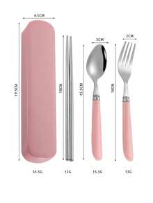 3件套可重复使用不锈钢餐具套装，适合野餐、露营、旅行、居家、办公、学生、节日礼物、学习用品 - 彩色 - 查看 2