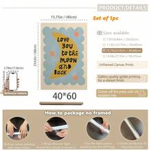 1/3 buc, Tablou de perete pe pânză, Decor de perete înrămat, Decor pentru camera copiilor, Te iubesc până la lună și înapoi, Decor de perete roz, verde, albastru, Cadou pentru bebeluși, Decor pentru creșă, Decor pentru preșcolari, Cadou de ziua de naștere, Decor de sărbători pentru copii