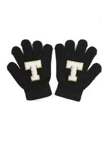 1 双儿童针织手套，带 26 个英文字母，男女通用保暖滑雪手套，Y2K 风格户外冬季手套，适合日常穿着和服装 - 黑色 - 查看 45