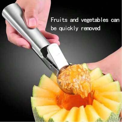 1pc Stainless Steel Ice Cream Scoop, Suitable For Frozen Yogurt, Multipurpose Ice Cream Spoon, Stainless Steel Dual-Use Spoon, Non-Stick Ice Cream Scoop With Comfortable Anti-Frost Handle, Heavy-Duty Metal Ice Cream Scoop (With Trigger), Sturdy Filling Spoon, Home Ice Cream Tool Spoon, Easy To Clean, Applicable For Ice Cream, Cookie Dough, Smoothie, Almond, Ideal For Kitchen, Dessert Shop And Restaurant