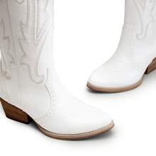 Botas Vaqueras para Mujer hasta Las Rodilla, Cowboy Boots para Dama con Tacón - Blanco - Ver 5