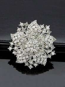 1pc European And American Style Luxury Flower & Rhinestone Decoration Brooch Valentines - Bạc - Xem 1
